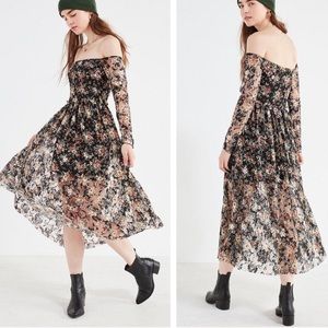 Urban Outfitters Floral Lace Midi Off Shoulder Dress Medium
